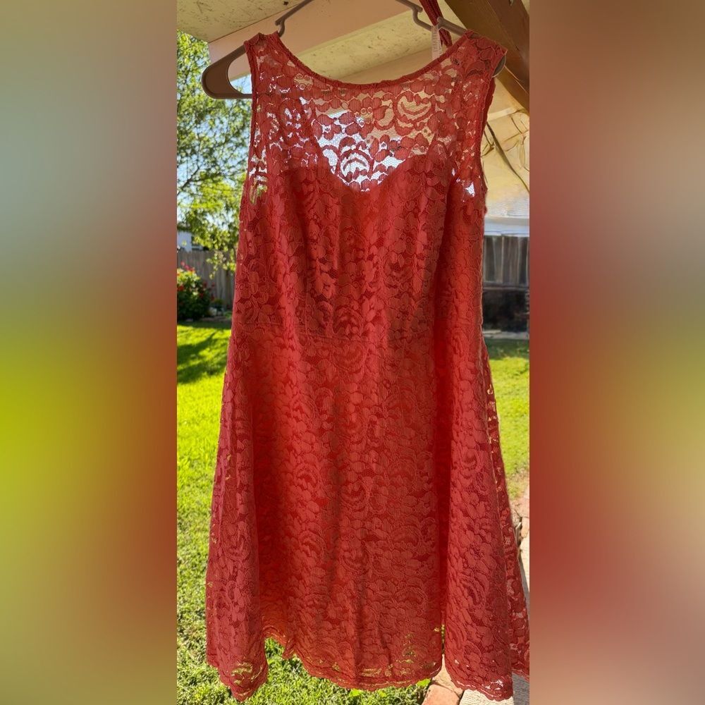 David's Bridal Coral Lace Cocktail Dress